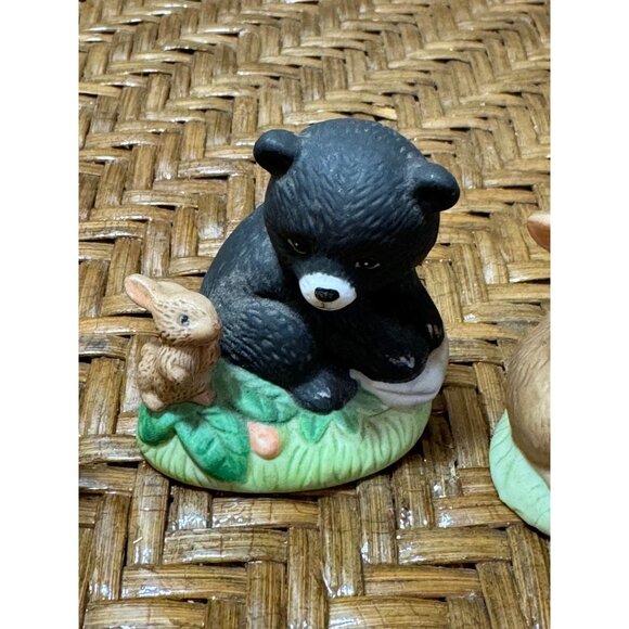 Vintage Homco Animal Figurines Set Of 3 Raccoon Bear & Rabbit Hand-Painted - Picture 2 of 7